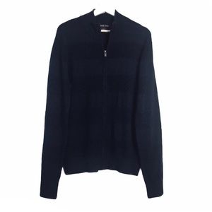 Michael Kors Navy Wool Blend Zip Up Fine Knit Casual Career Sweater L